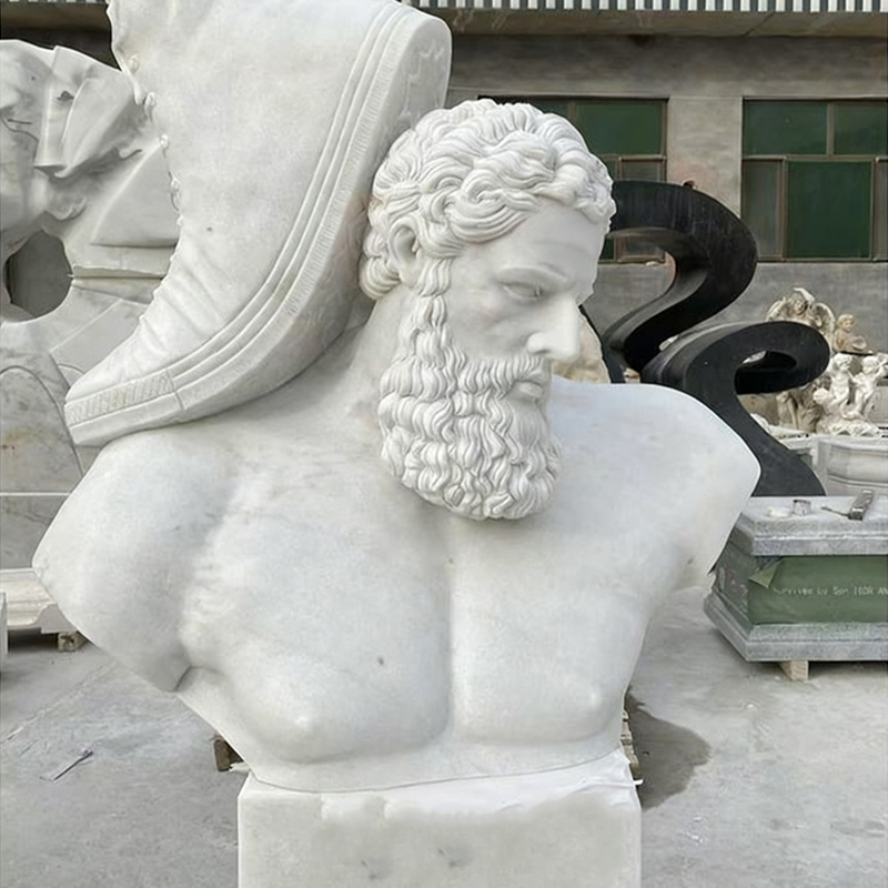 Életnagyságú fehér márvány emberi szobor, kézzel faragott